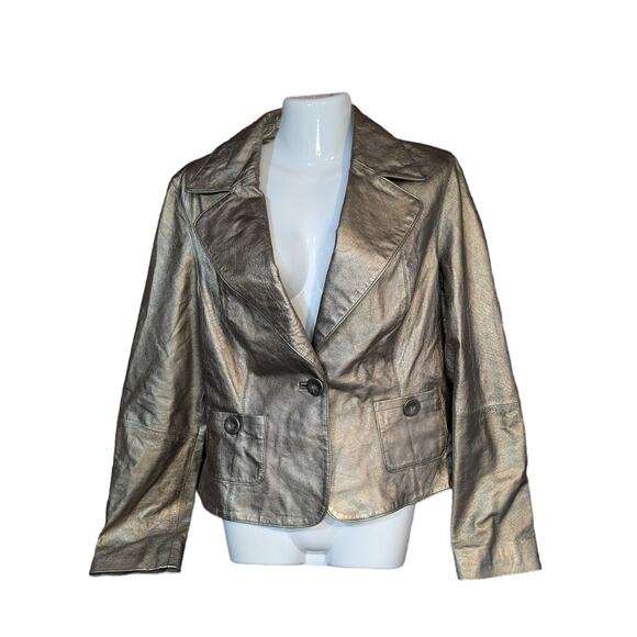 Cabi Leather One Button Size 16 Metallic Gold jacket - Picture 1 of 11
